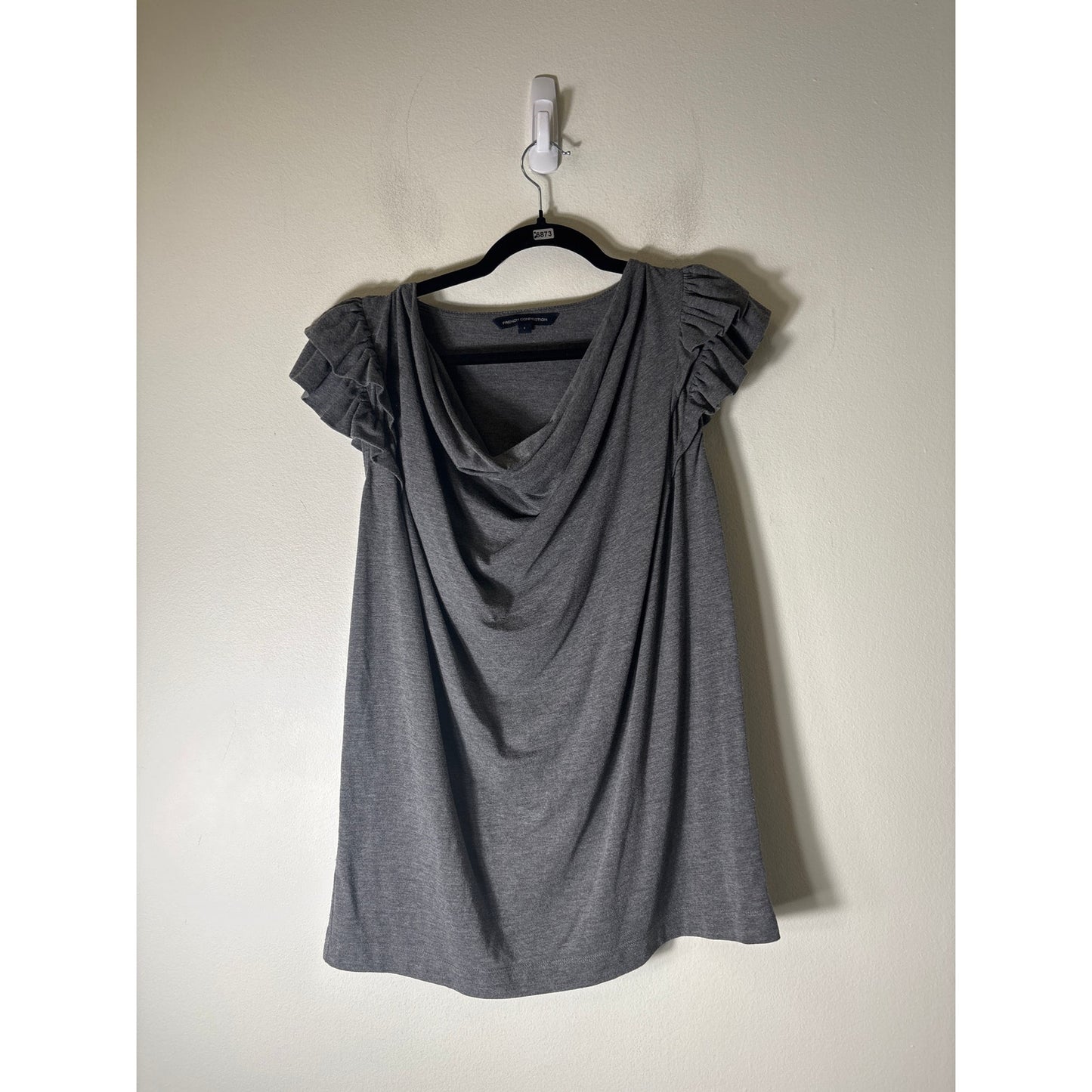 French Connection Gray Cowl Neck Ruffled Flutter Sleeves Sz S