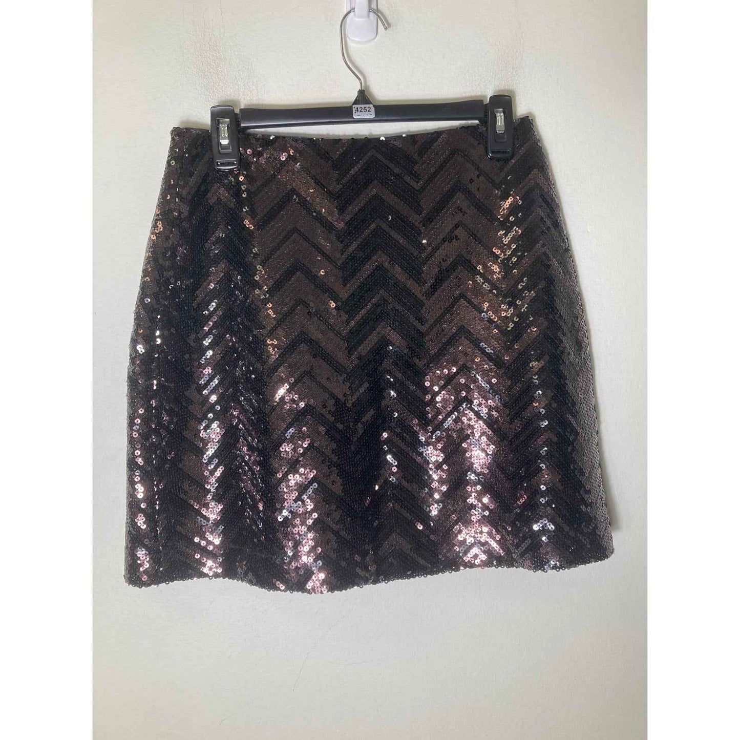 Trina Turk Dark Brown Heringbone Senquin Mini Skirt Sz 8 (30" W)