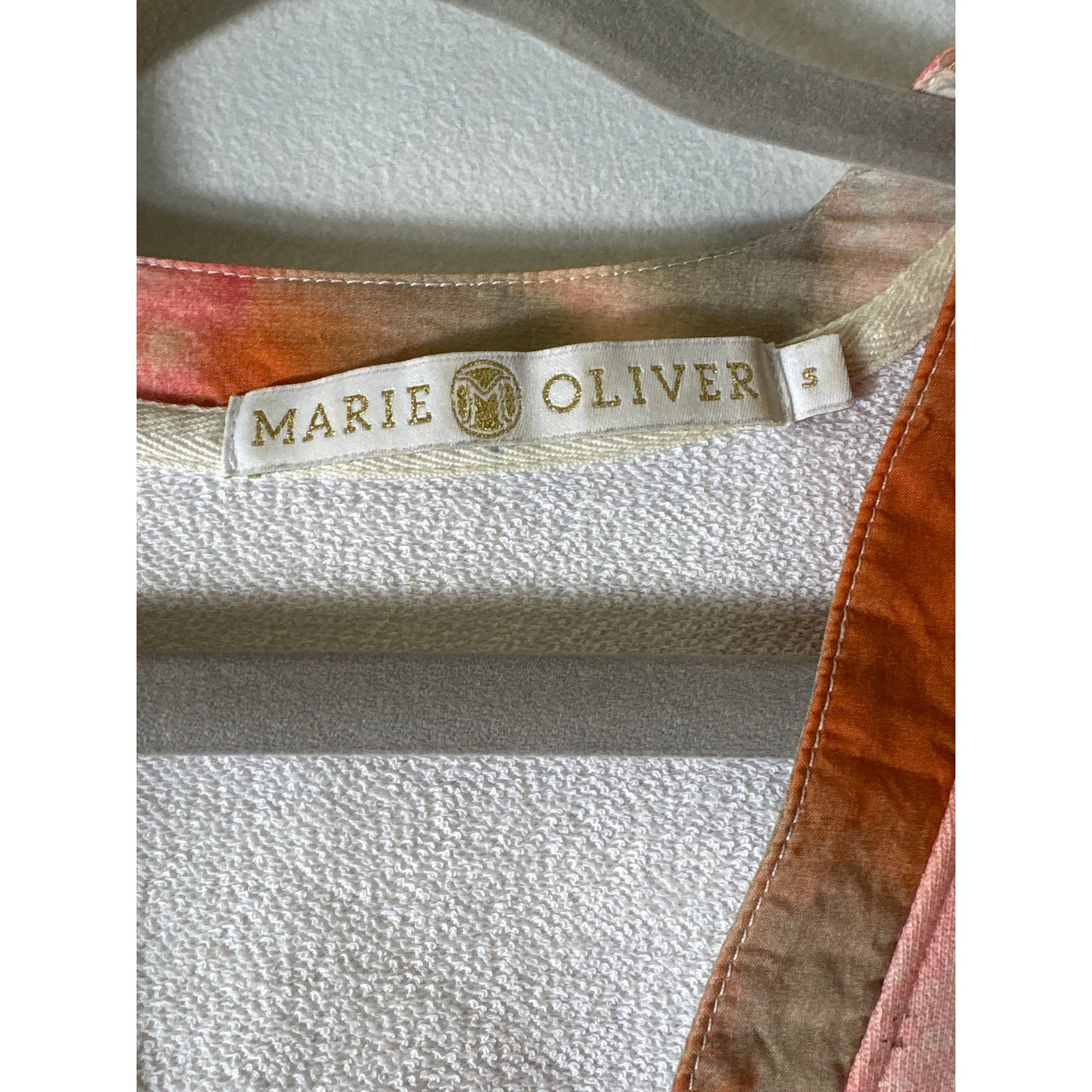 Marie Oliver Orange and Cream Tie Dye Puff Sleeve Pima Cotton Top Sz S