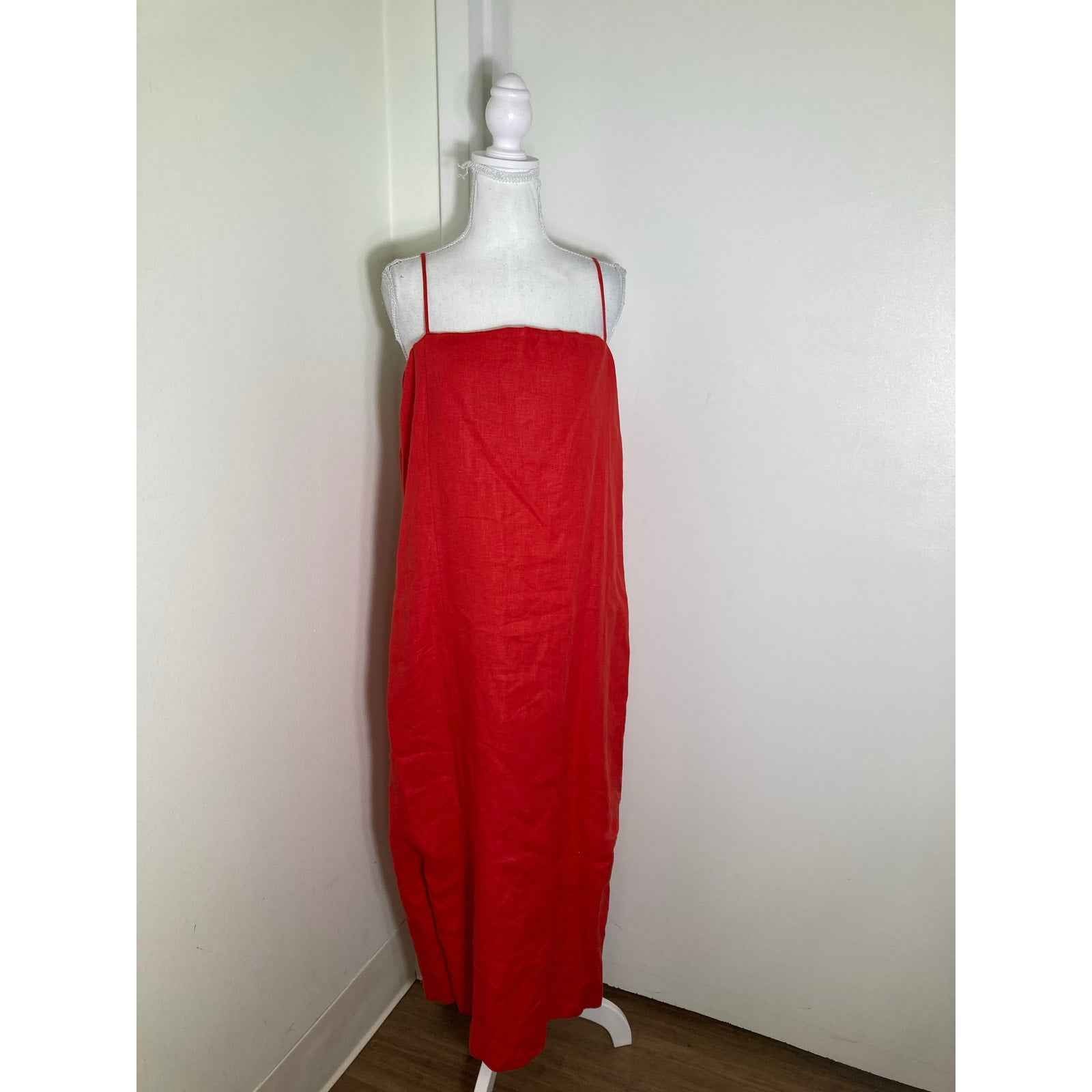 Donni Red Linen Panel Maxi Dress Sz M