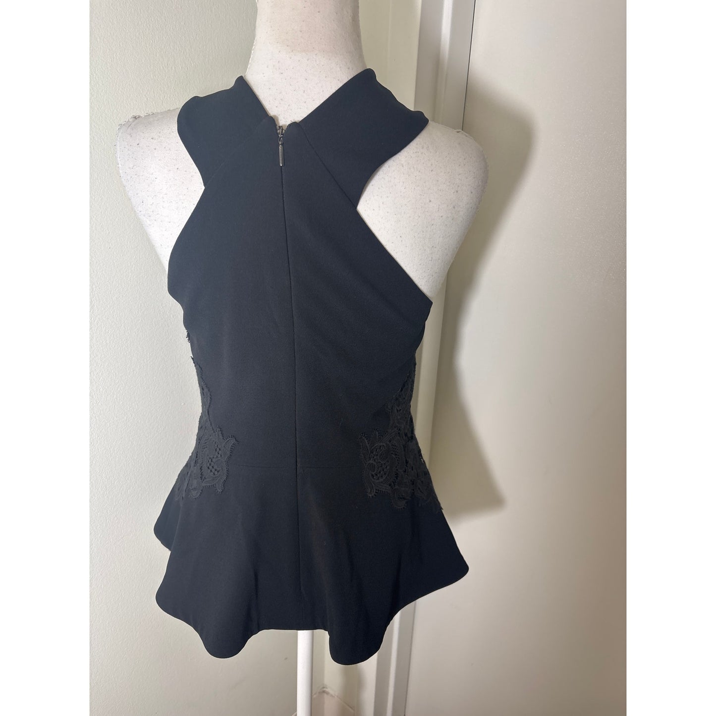 Rebecca Taylor Black Sleeveless Embroidered Peplum Top Sz 2