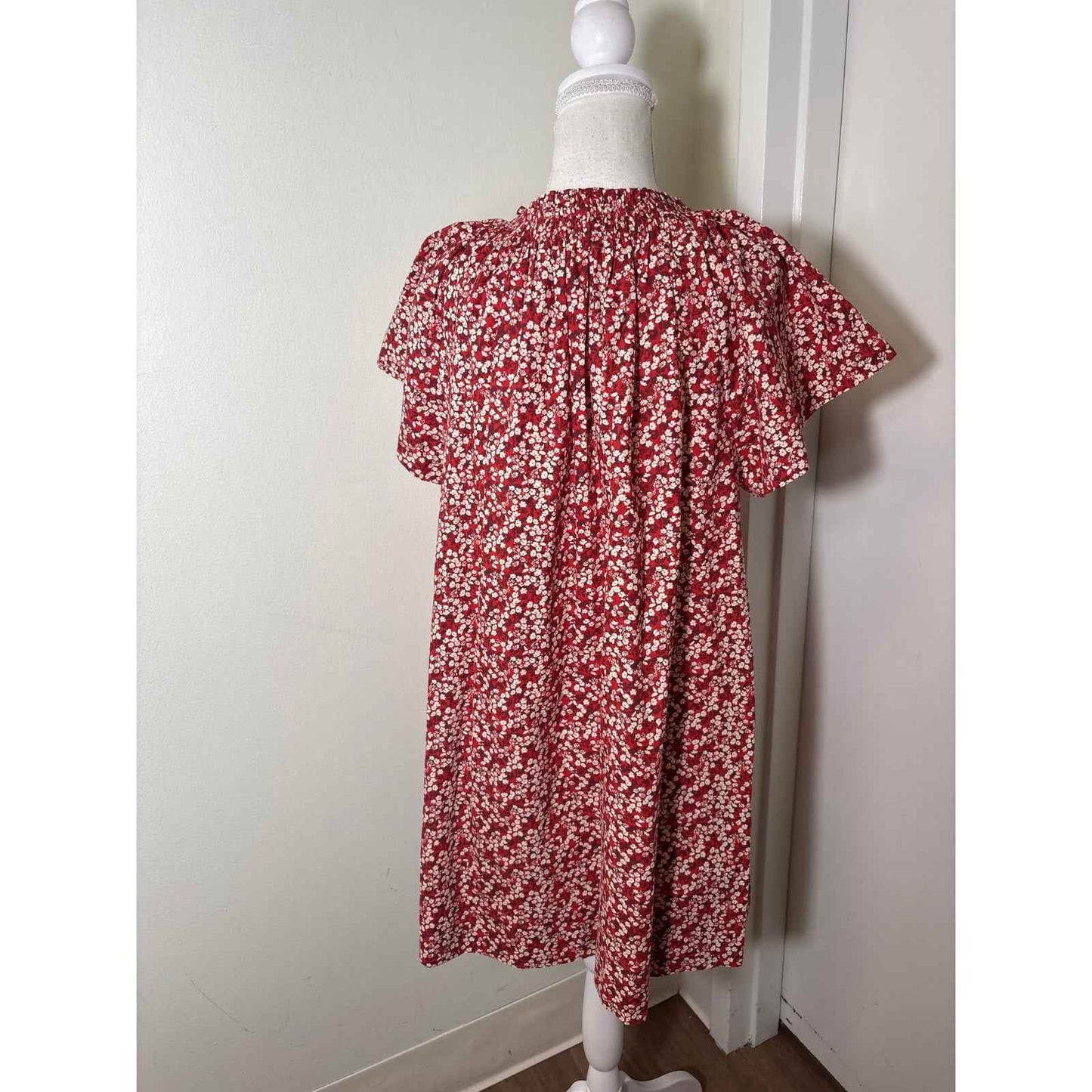 Apiece Apart Red Floral Cap Sleeve Cotton Mini Dress Sz S