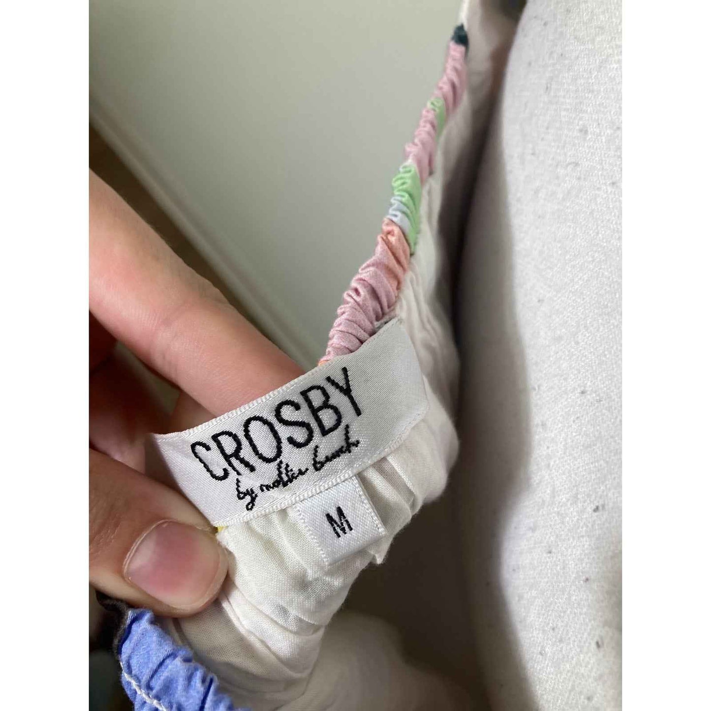 Crosby Pink/Green/Blue Brush Stroke Peplum Top Sz L