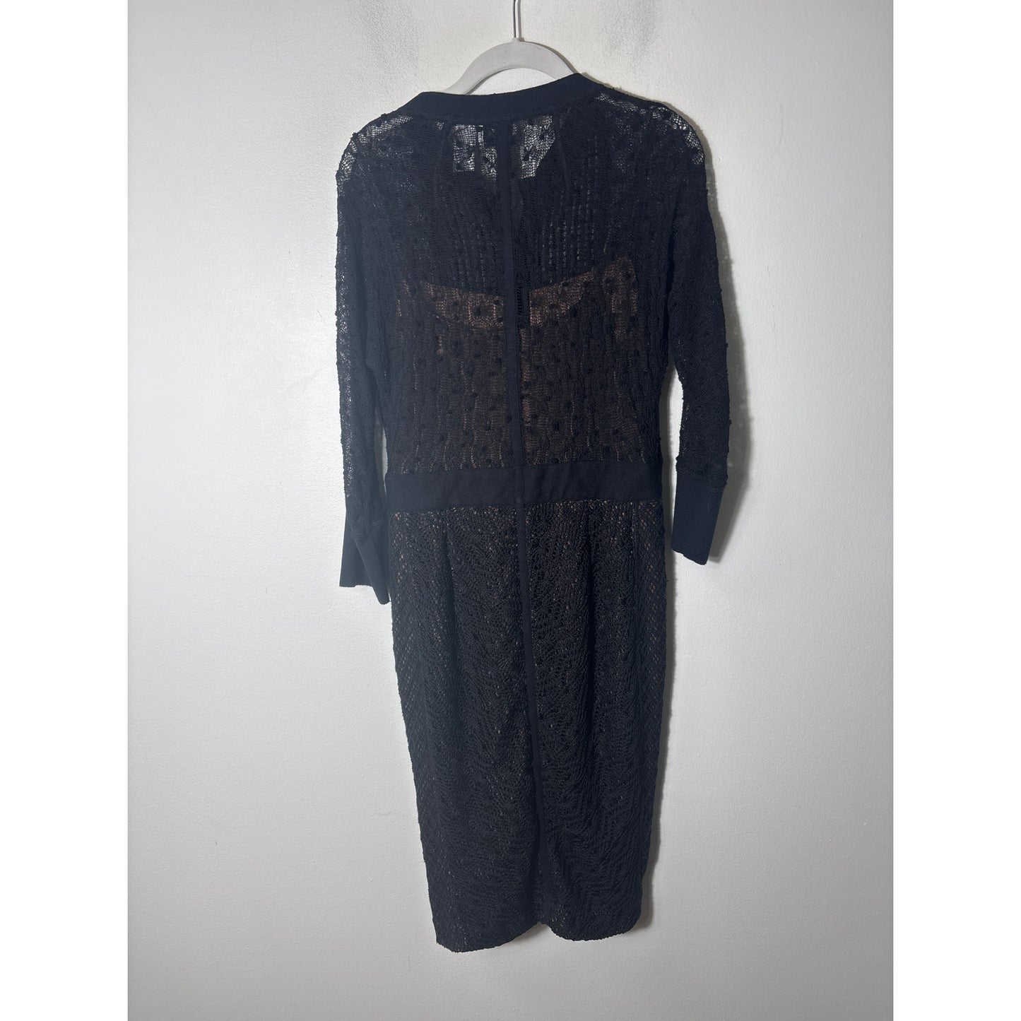 Beguile by Byron Lars Black Lace 3/4 Sleeve Midi Dress Sz 8