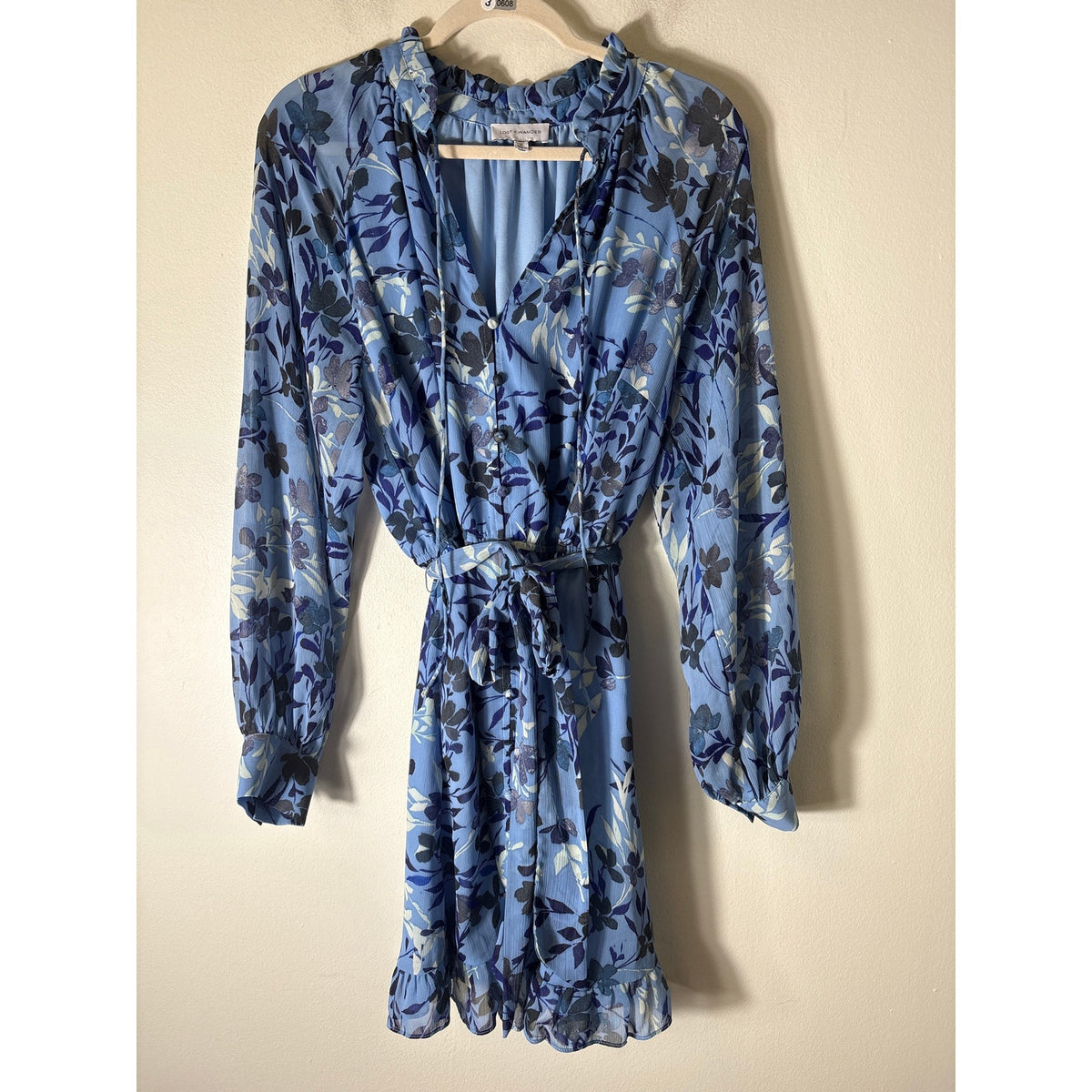 Lost + Wander Light Blue Long Sleeve Knee Length Dress Sz L