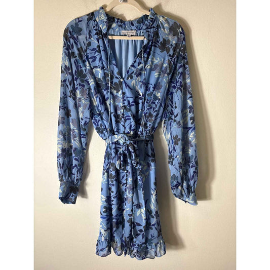 Lost + Wander Light Blue Long Sleeve Knee Length Dress Sz L