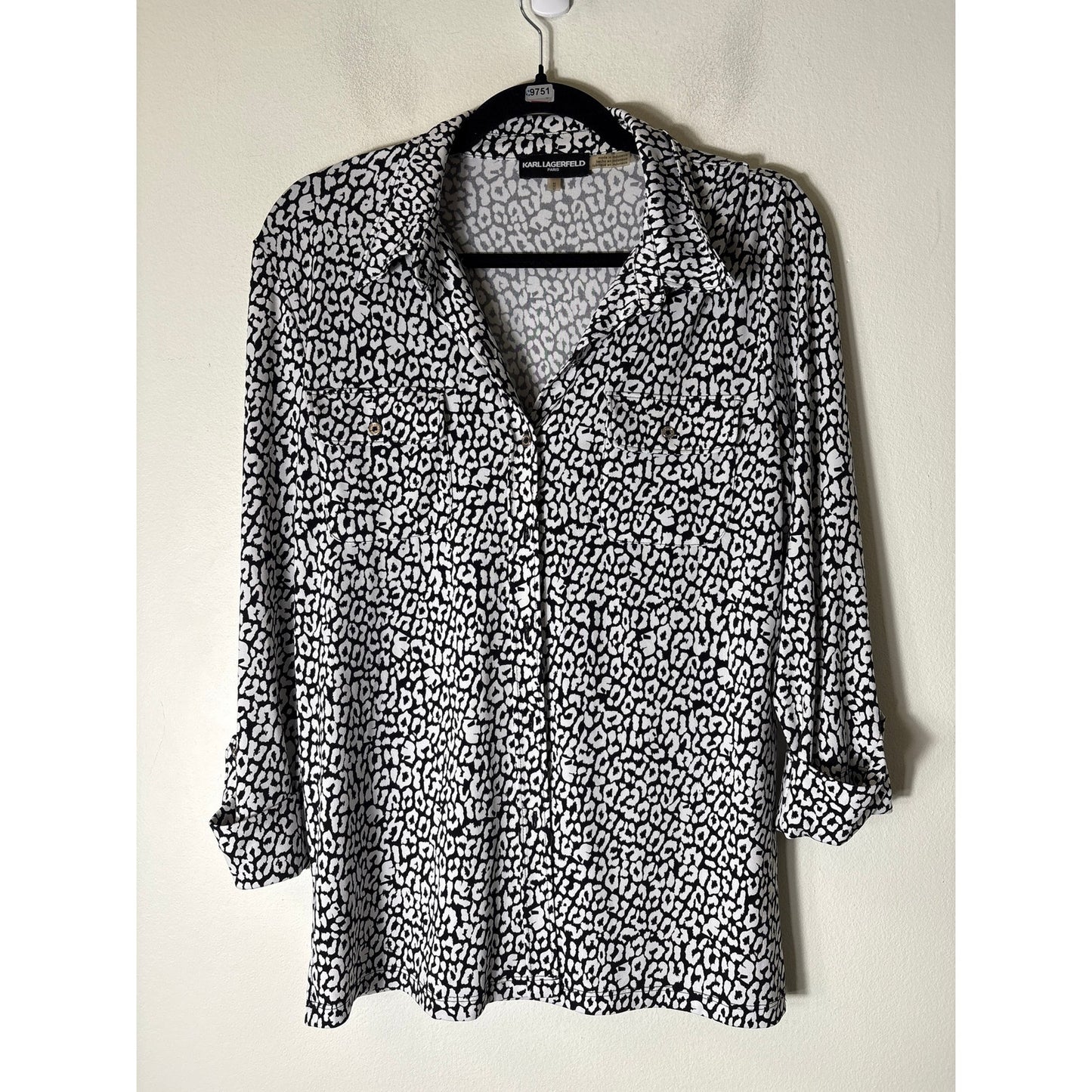 Karl Lagerfeld Black White Long Sleeve Button Up Shirt Sz M