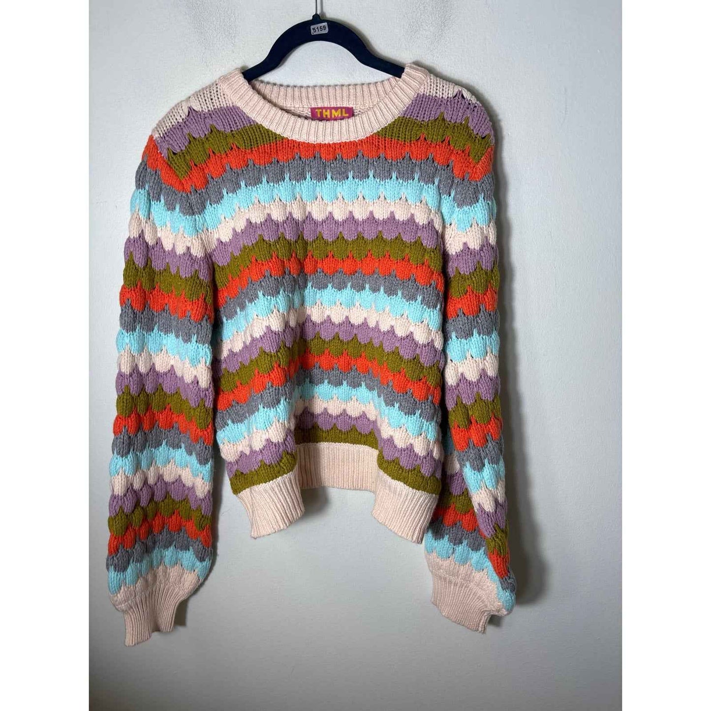 THML Multi Color Scalloped Knit Sweater Sz S
