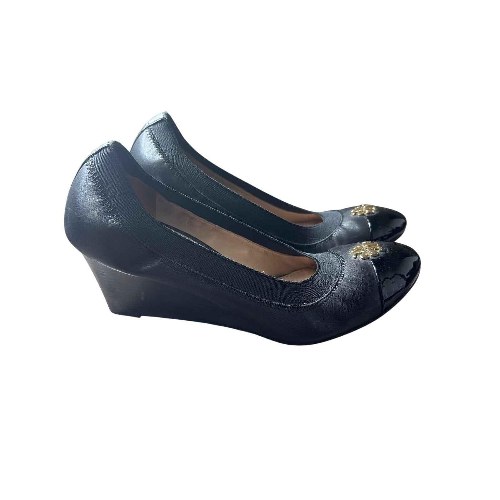 Tory Burch Black Patent Leather Toe Wedge Sz 8