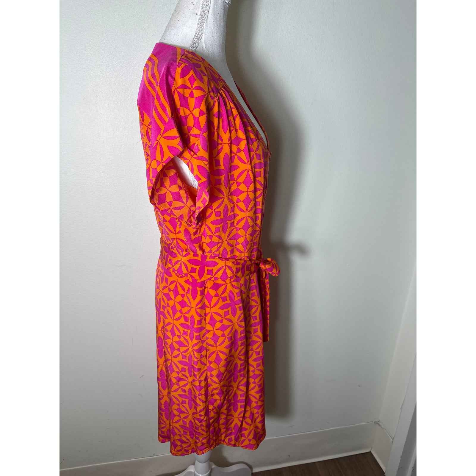 Trina Turk Orange Purple Print Cap Sleeve Silk Mini Dress Sz 8