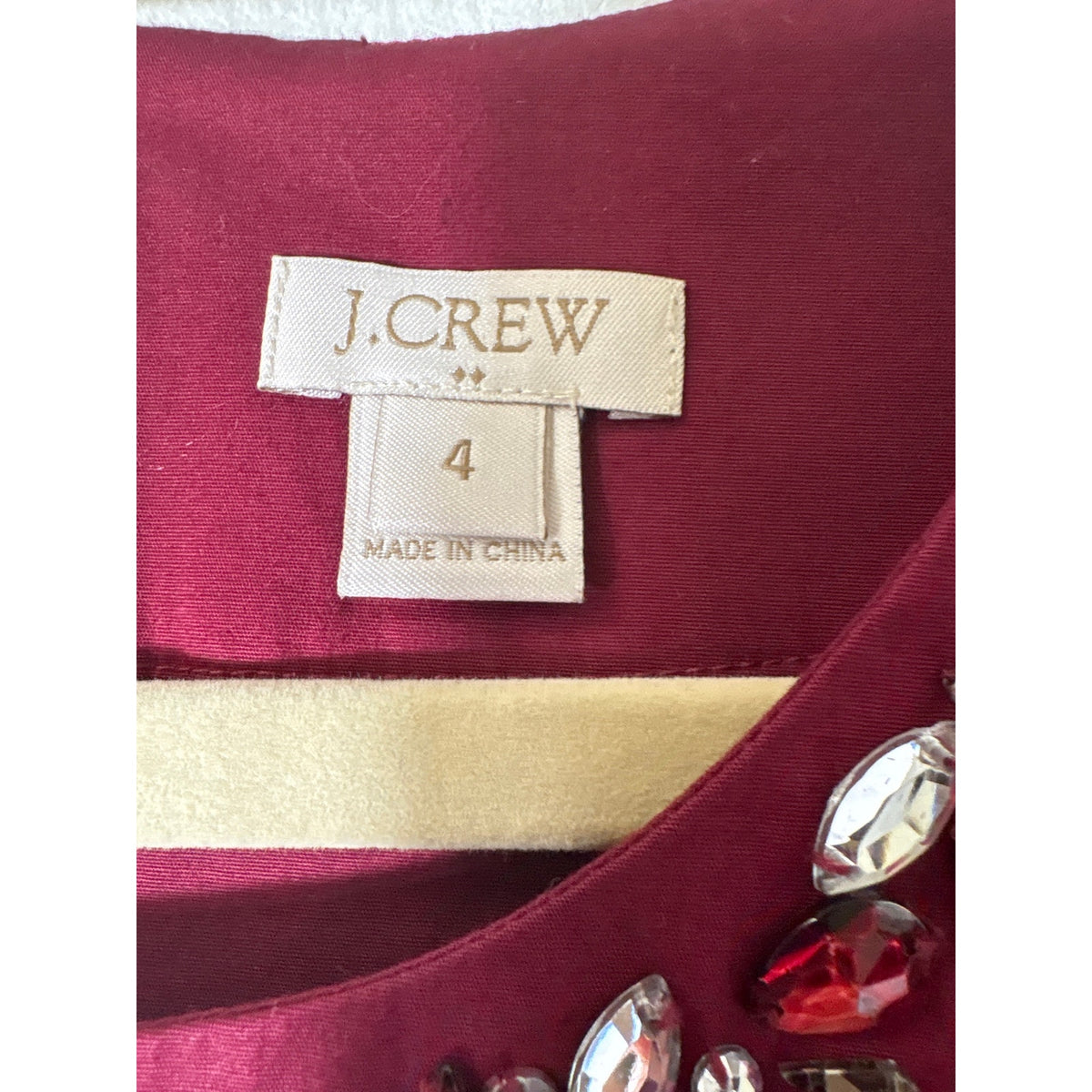 J. Crew Burgandy Short Sleeve Top with Rhinestone Embellishments Sz 4
