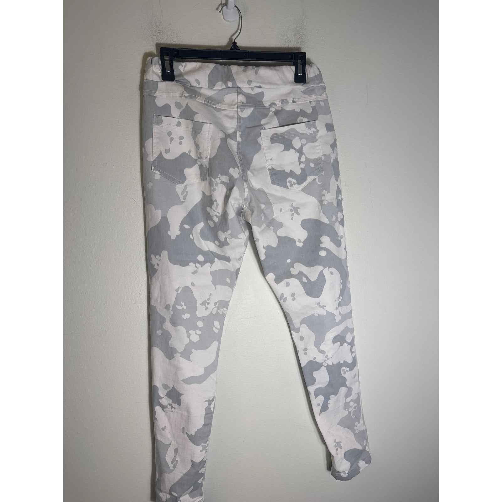 Gigi Moda White Gray Elastic Waist Pull On Pants Sz M