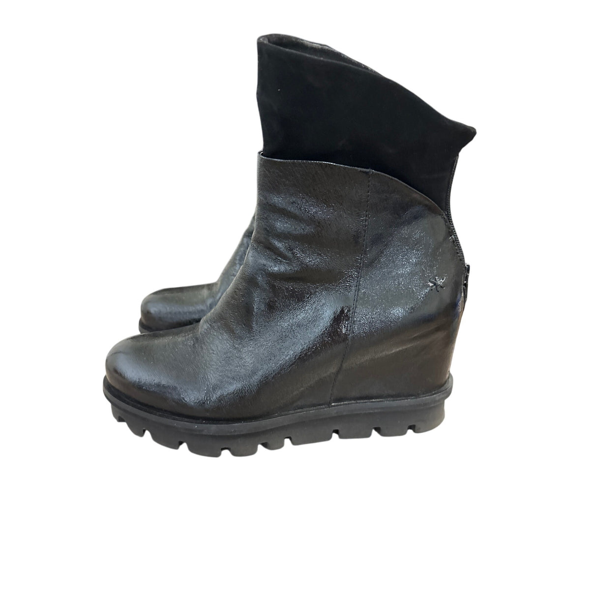 Patrizia Bonfanti Black Platform Wedge Moto Boot Sz 39
