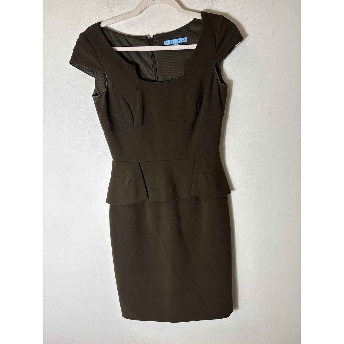 Antonio Melani Brown Cap Sleeve Peplum Knee Length Dress S 0