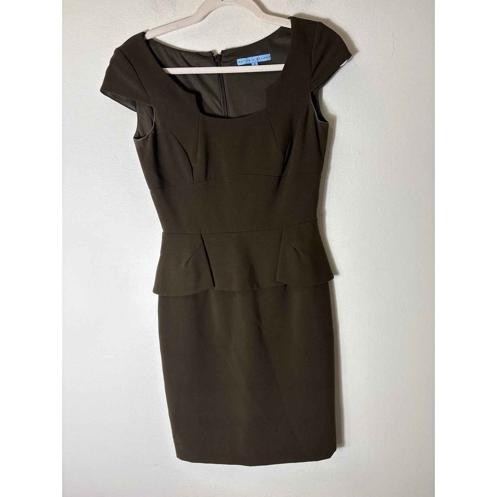 Antonio Melani Brown Cap Sleeve Peplum Knee Length Dress S 0