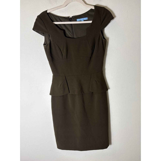 Antonio Melani Brown Cap Sleeve Peplum Knee Length Dress S 0