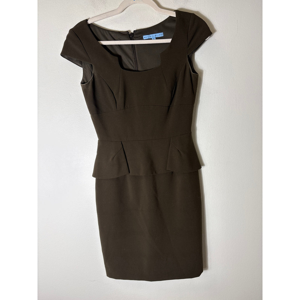 Antonio Melani Brown Cap Sleeve Peplum Knee Length Dress S 0