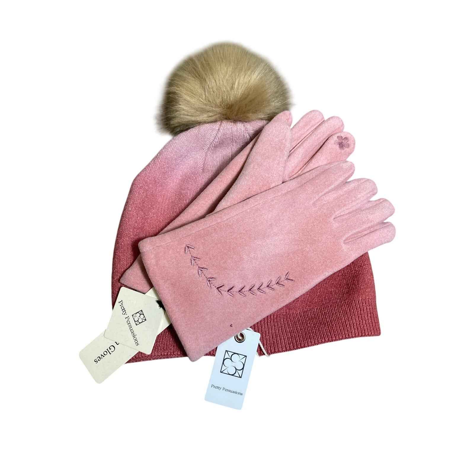 NWT Pretty Persuasions Pink Touchscreen Glove and Hat Set