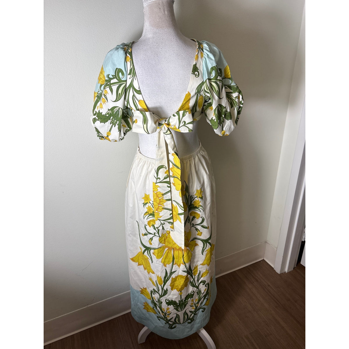 Mestiza Blue and Yellow Daffodil Cut Out Maxi Dress Sz S
