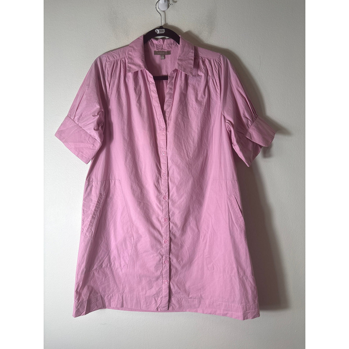 Lilla P Pink Half Sleeve Button Up Cotton Shirt Sz S