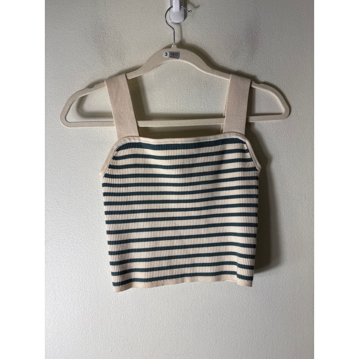 Madewell Green and Cream Ribbed Cropped Top Sz S