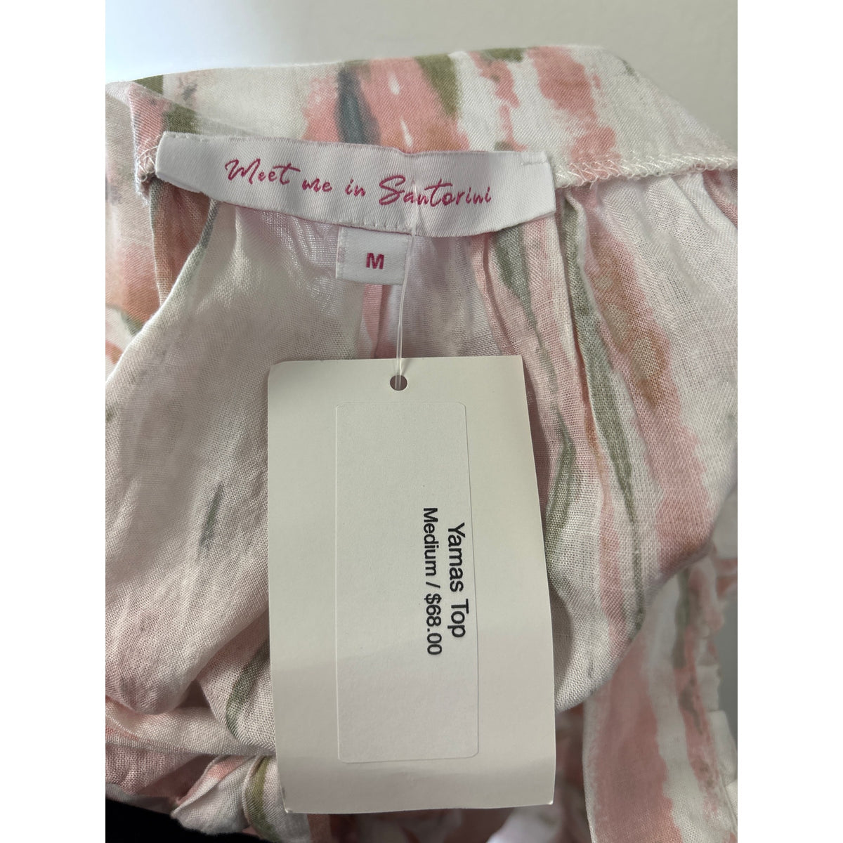 NWT Meet me in Santorini Pink Water Color Tie Back Cotton Top Sz M