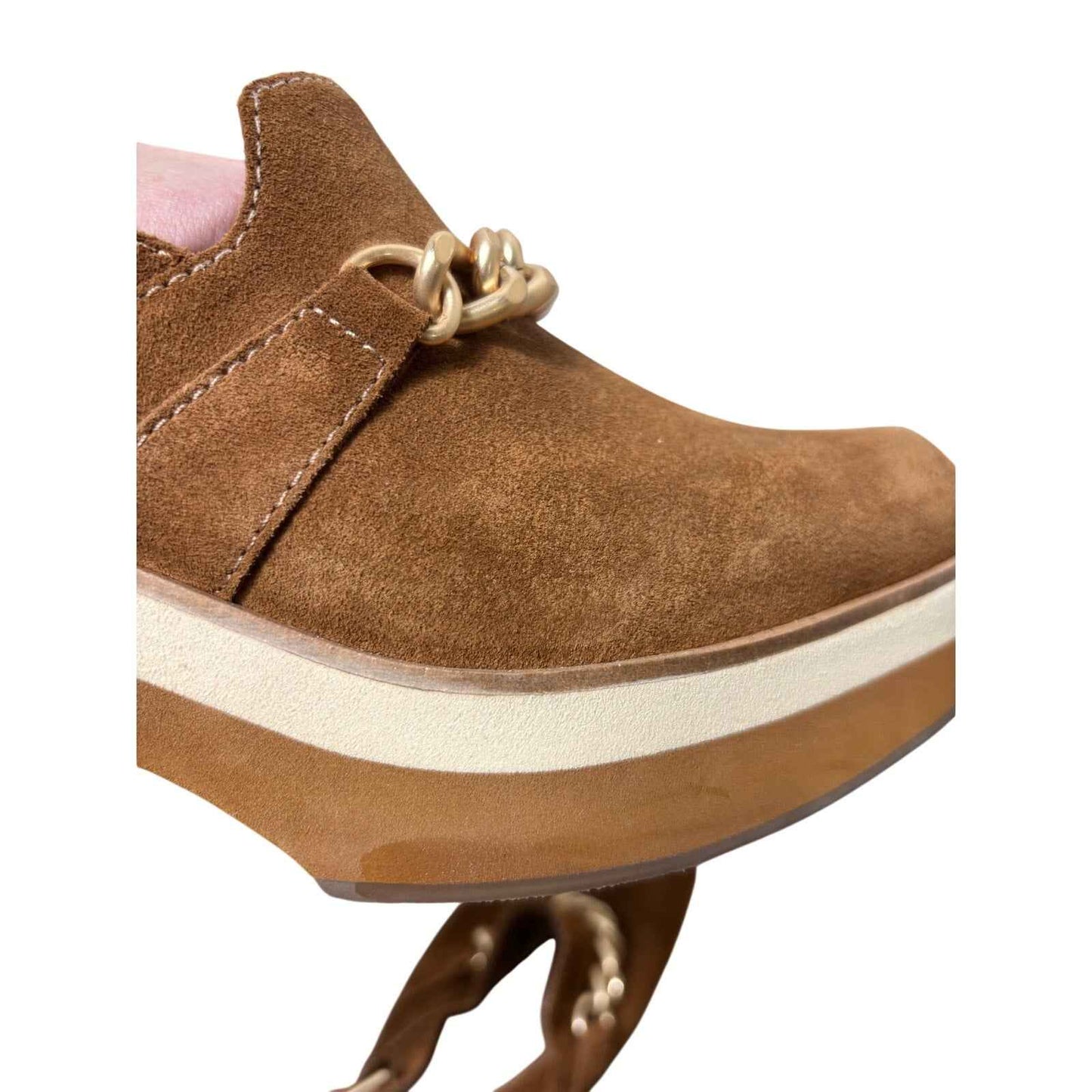 Bernardo Brown and Cream Platform Block Heel Mule Brown Suede sz 8M