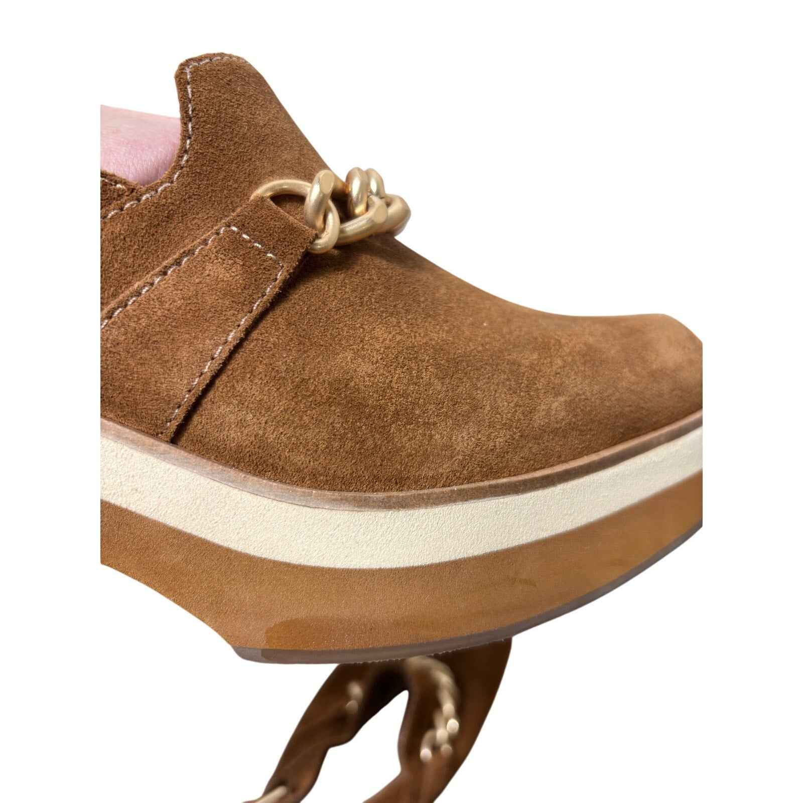 Bernardo Brown and Cream Platform Block Heel Mule Brown Suede sz 8M