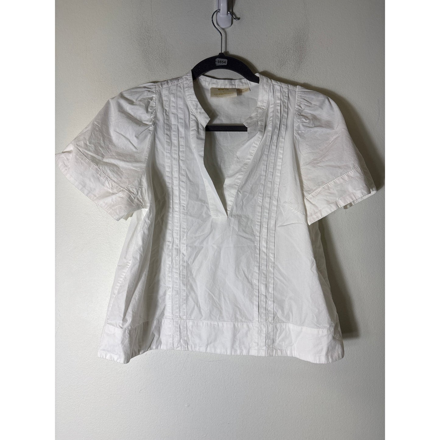 Maeve White V Neck Cotton Flutter Sleeve Top Sz SP