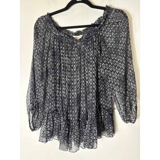 Rebecca Taylor Black White Off The Shoulder Sheer Long Sleeve Shirt sz 10