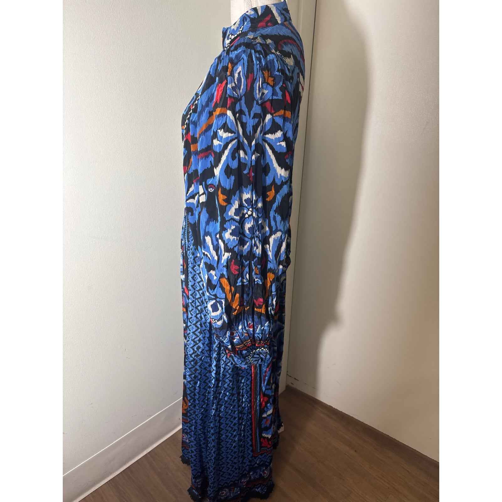 Farm Rio Blue Black and Red Tucan Flowy Maxi Dress Sz XXS