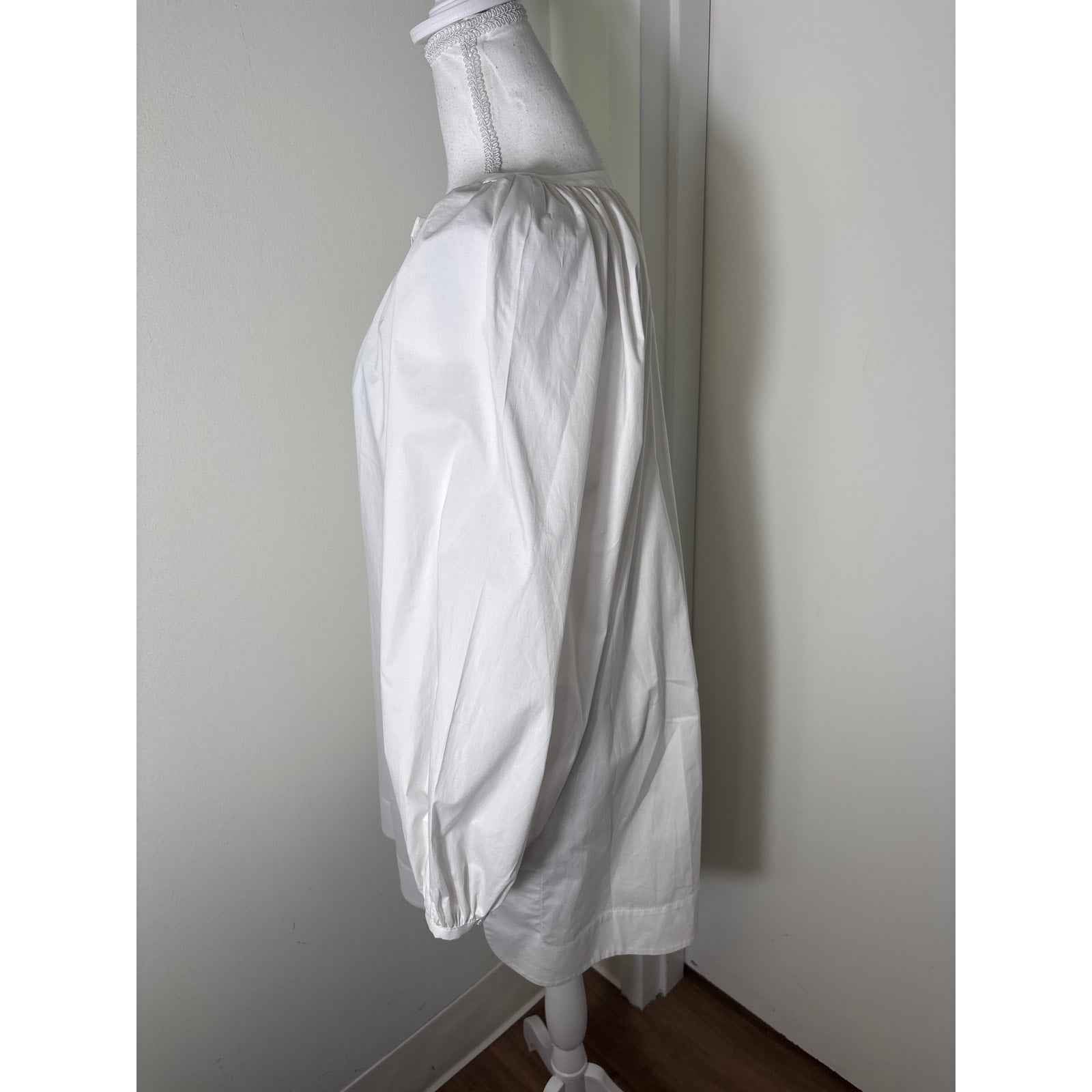 Staud White Long Puff Sleeve Cotton Button Up Mini Dress Sz L