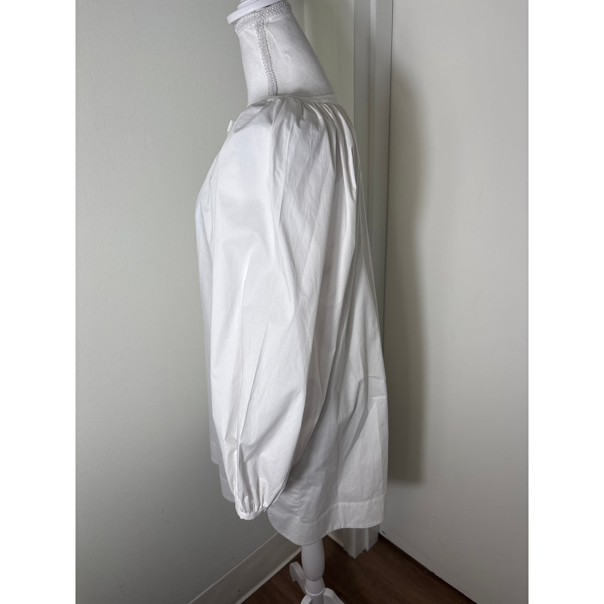 Staud White Long Puff Sleeve Cotton Button Up Tunic Sz L