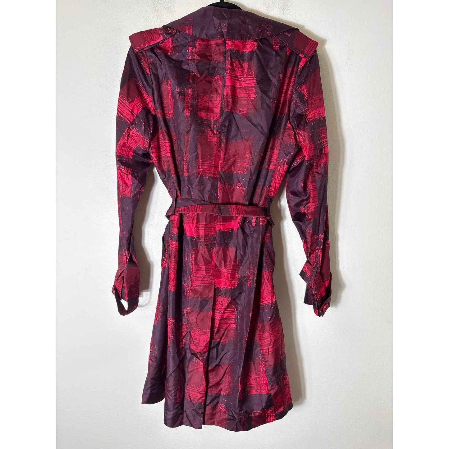 BCBG Crimson Brush Stroke Trench Coat Sz S