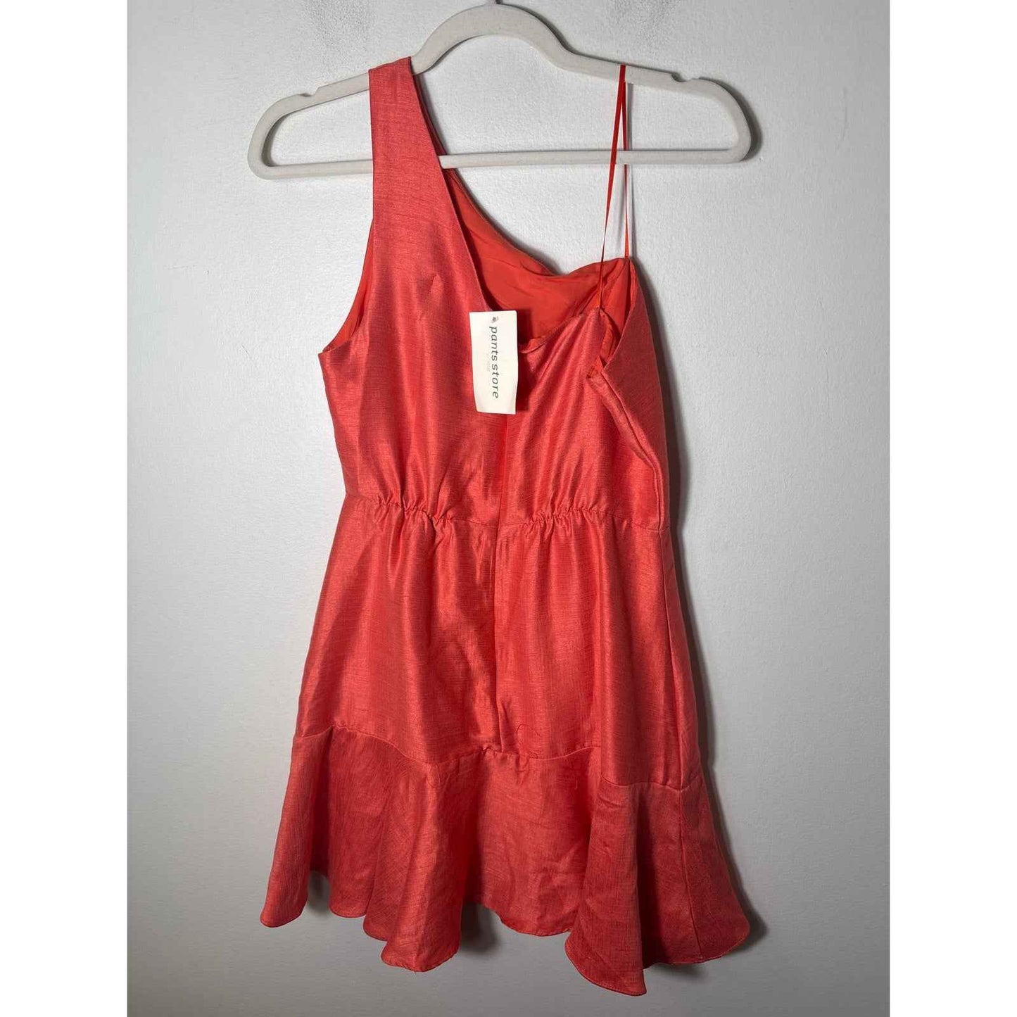 Pants Store Orange One Shoulder Ruffle Hem Mini Dress Sz M