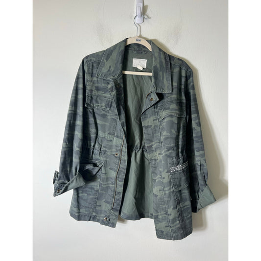 Caslon Green Camo Long Sleeve Jacket Sz M