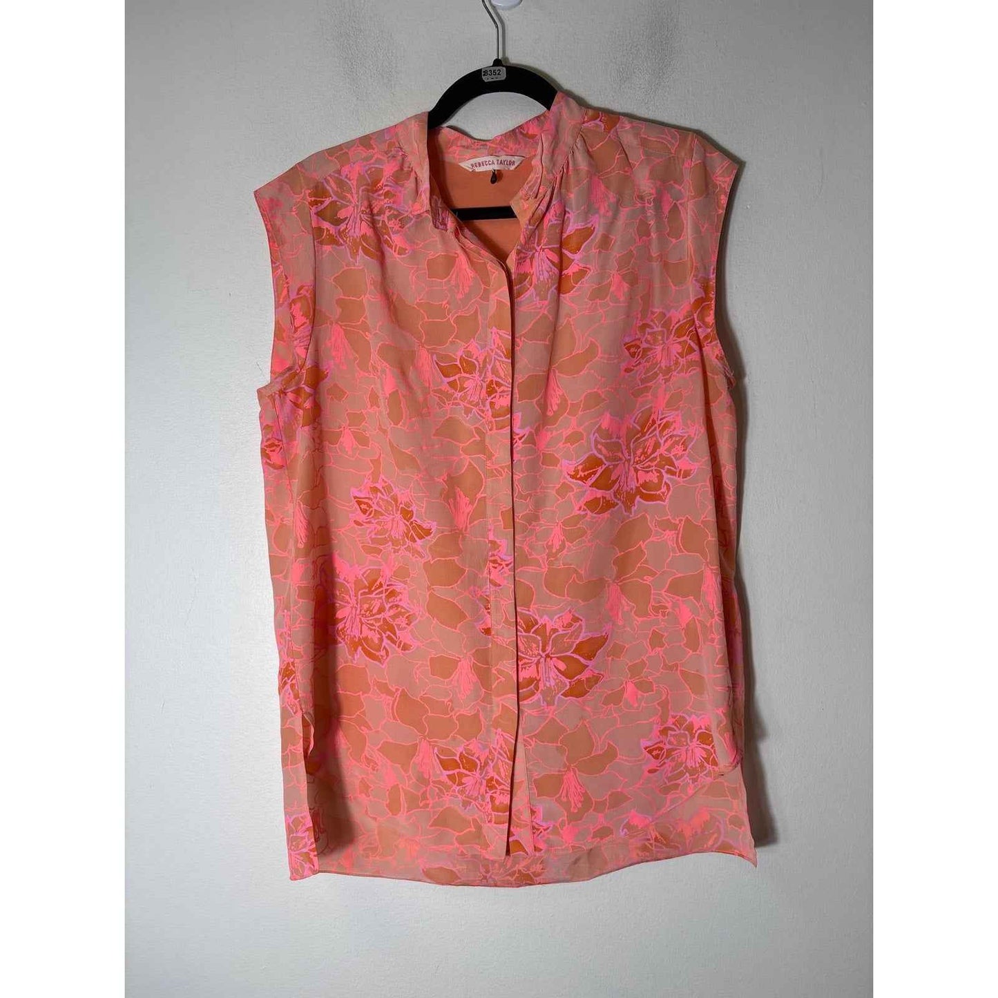 Rebecca Taylor Orange Sleeveless Silk Button Up Top Sz 6