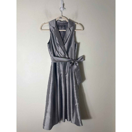 Jones Wear Dress Gun Metal Sleeveless Pleated Midi Dress Sz 6