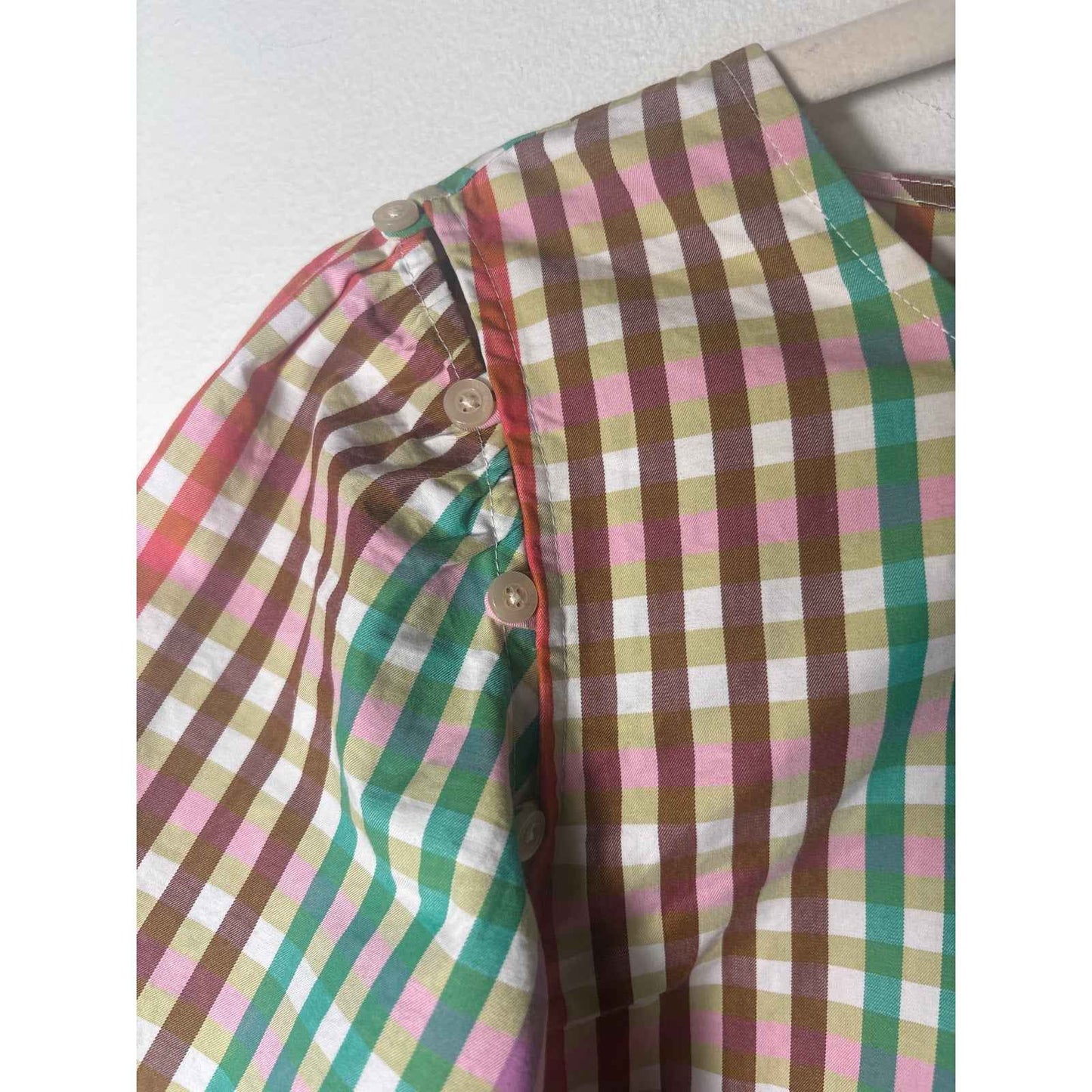 Kate Spade Multicolor Plaid Flutter Sleeve Cotton Top Sz M