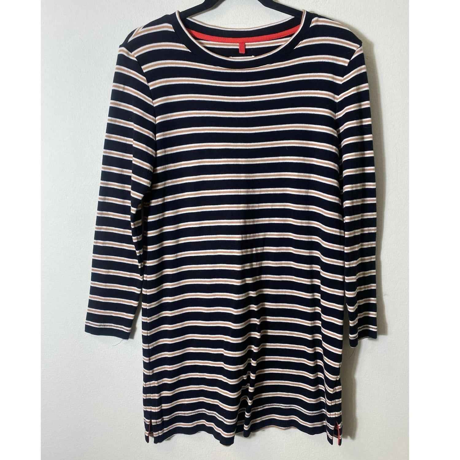 Lou & Grey Black, White, and Tan Cotton Striped Knit Dress Sz. M