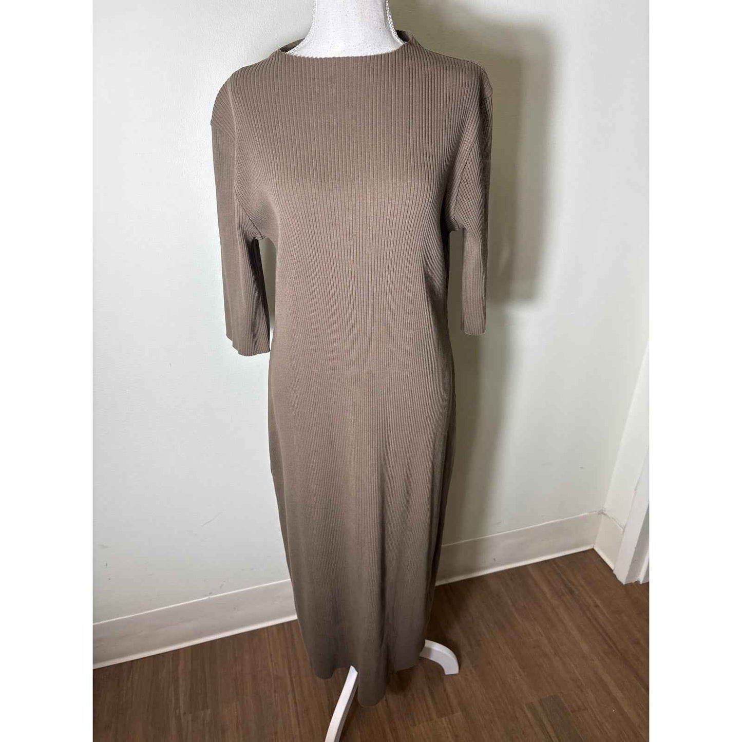 NWT Vince Brown Ribbed 3/4 Sleeve Maxi Dress Sz L