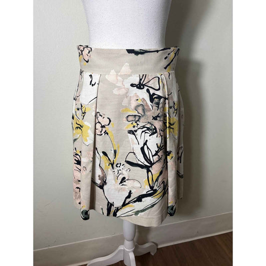 Black Halo Cream Watercolor Floral Mini Skirt Sz 8