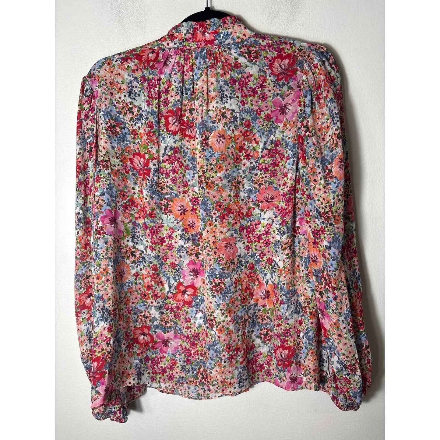 Shoshanna Pink Floral Long Puff Sleeve Button Up Top Sz L