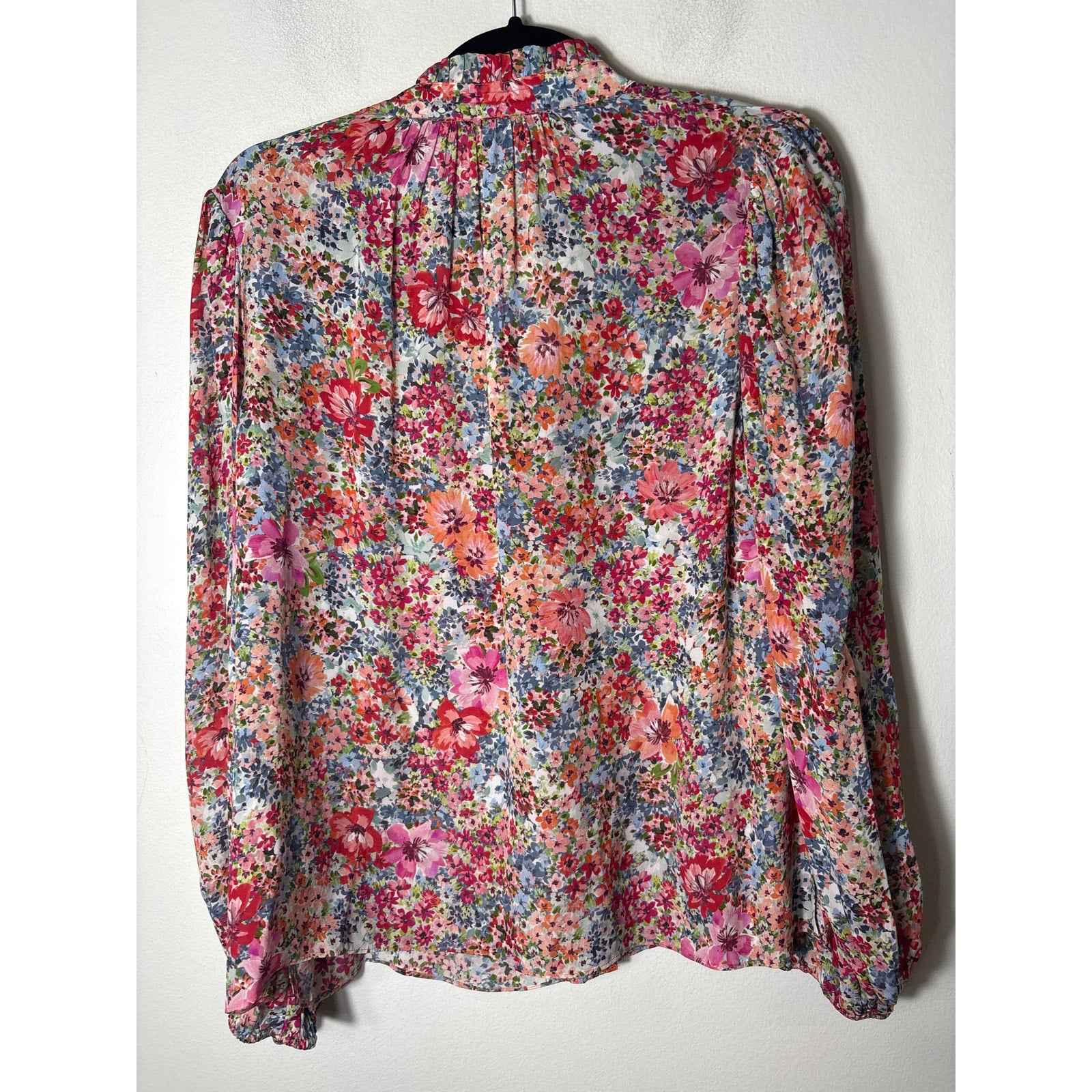 Shoshanna Pink Floral Long Puff Sleeve Button Up Top Sz L
