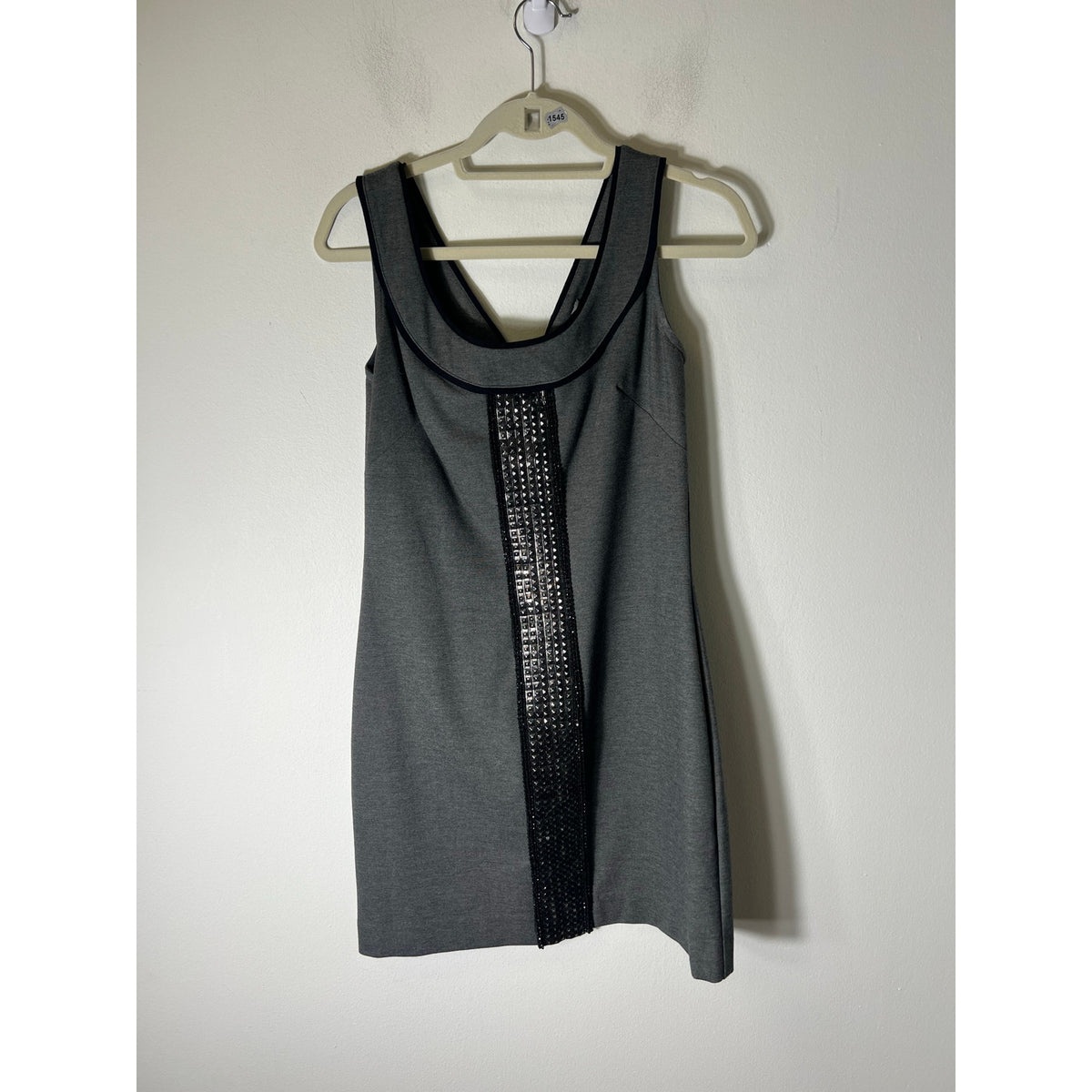 Henri Neman Gray Mini Dress w/ Embellishment Panel Down the Front. Sz M