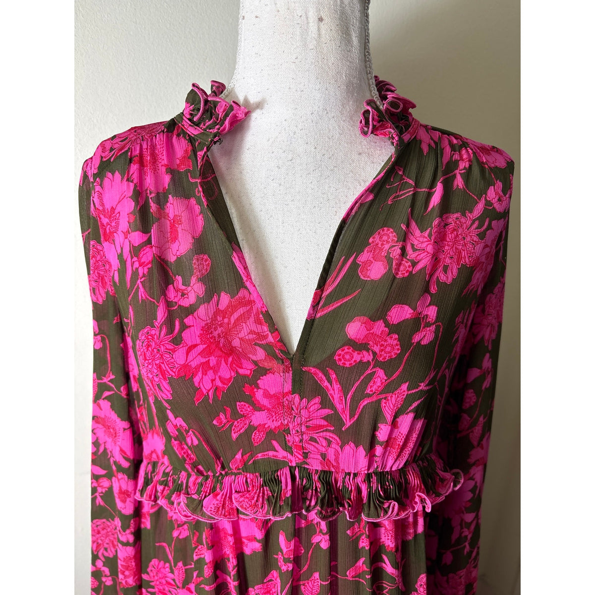 ME+EM Brown and Pink Floral Long Sleeve Maxi Dress Sz 6