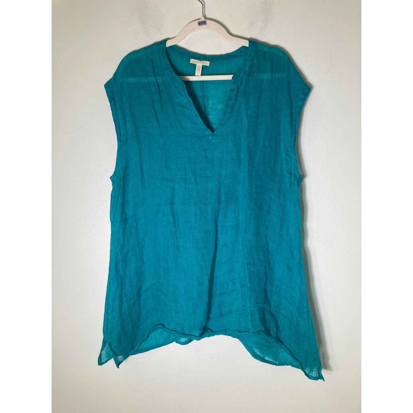 Eileen Fisher Teel Linen Gauze Top Sz L