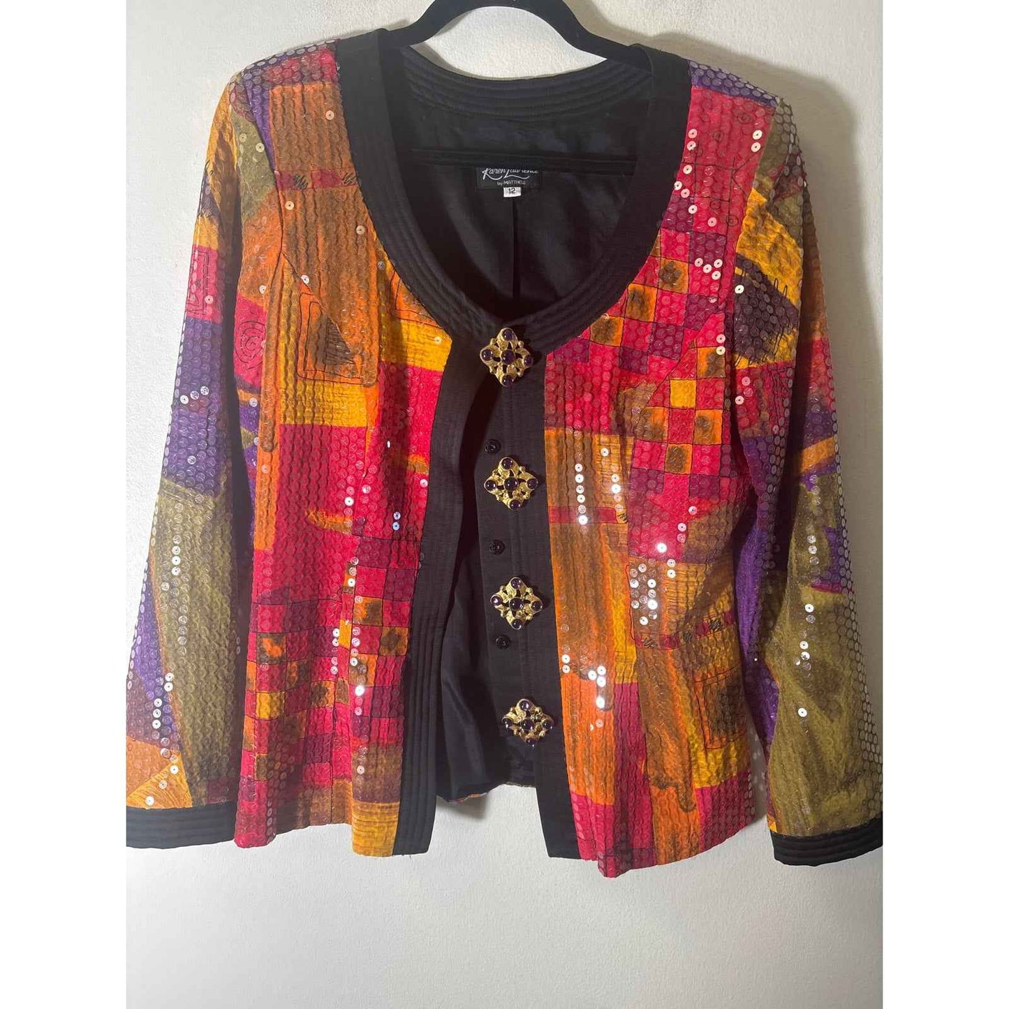 Karen Laurence by Matthew Multicolor long Sleeve Sequine Jacket sz 12