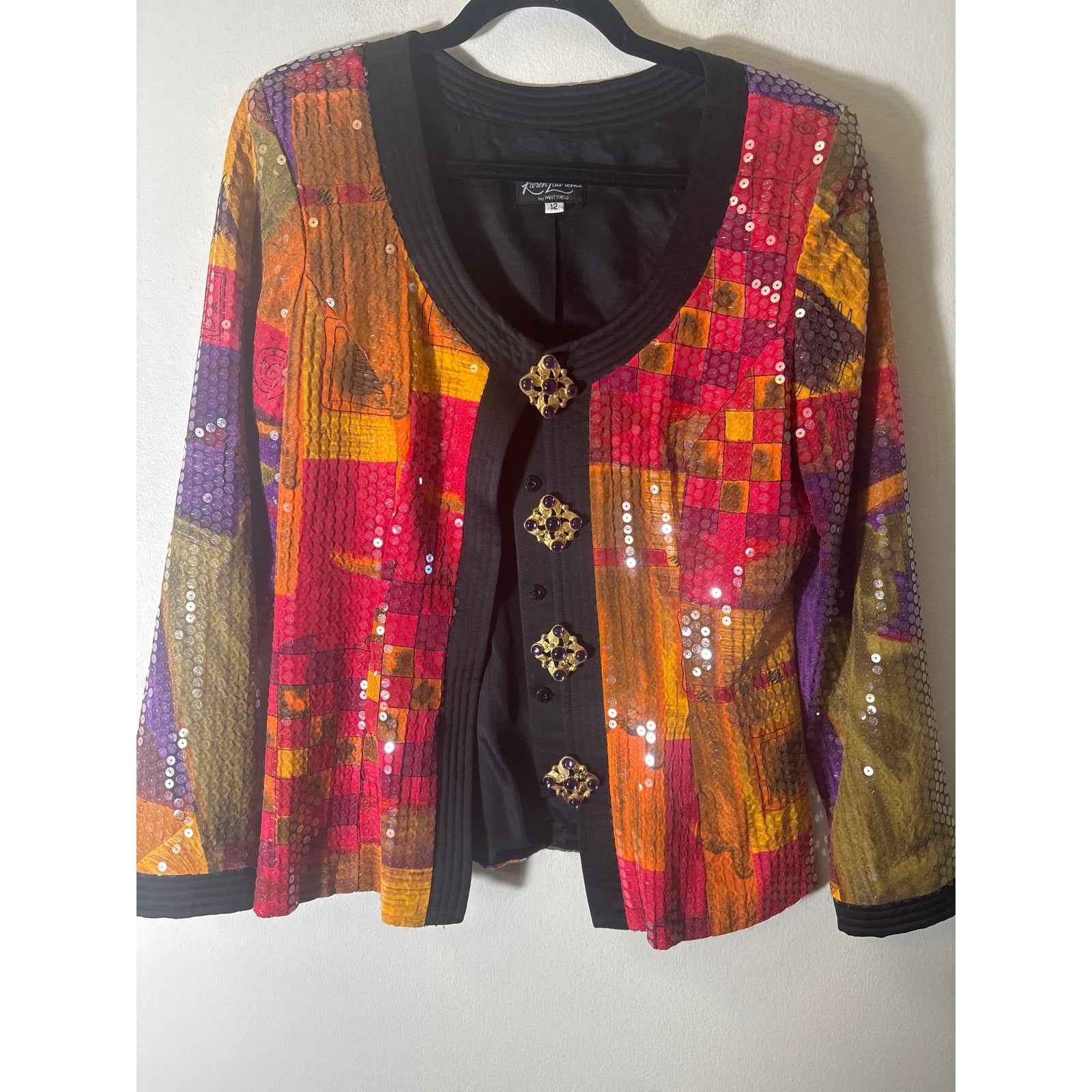 Karen Laurence by Matthew Multicolor long Sleeve Sequine Jacket sz 12