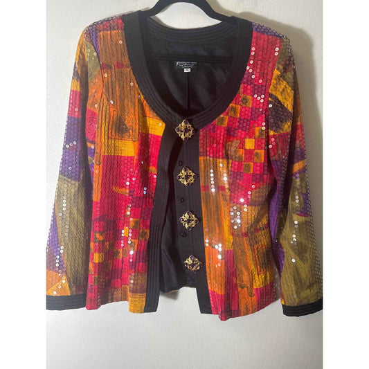 Karen Laurence by Matthew Multicolor long Sleeve Sequine Jacket sz 12